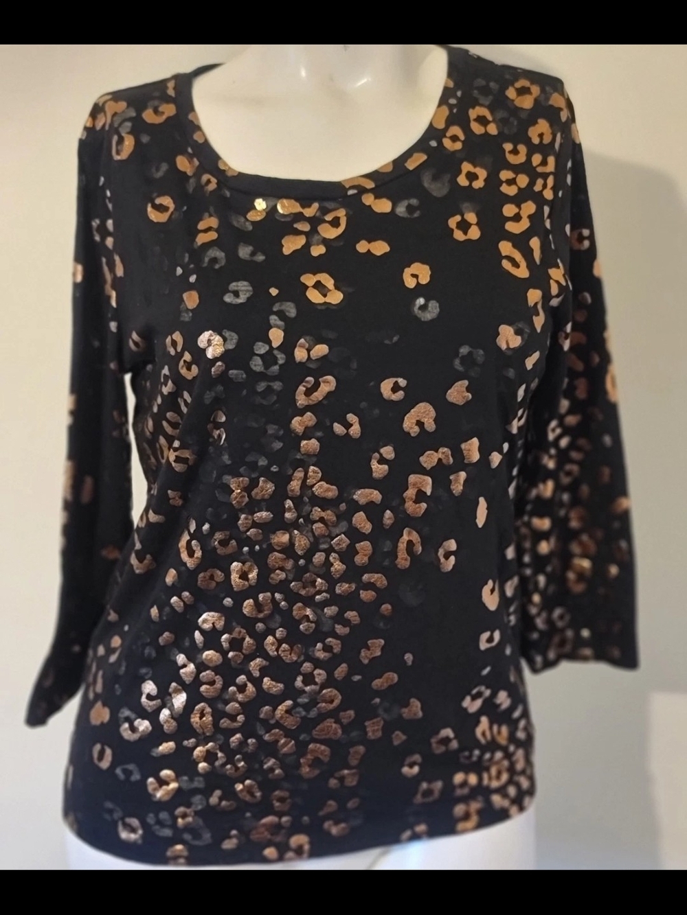 Calvin Klein Black Long-Sleeve Top with Metallic Leopard Spots